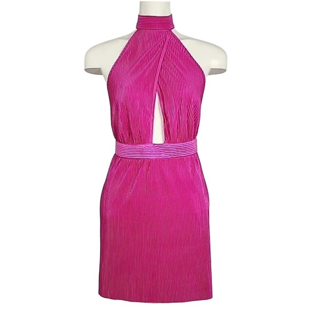 NWT Sincerely Jules Women's Pleated Halter Mini Dress Hot Pink Medium
